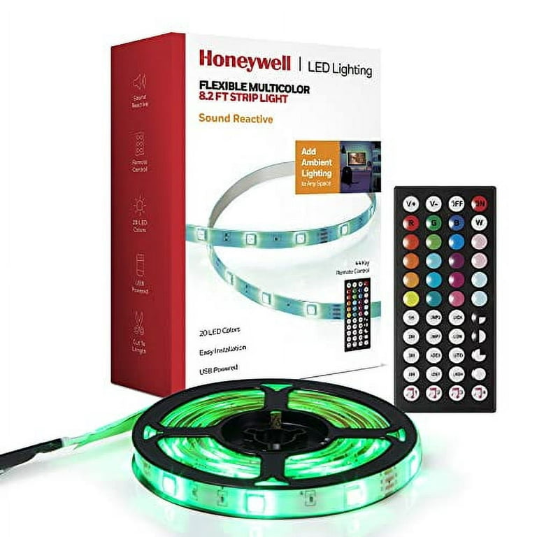 Honeywell 9.8ft USB or Battery Powered LED RGB Motion Activated Strip Lights for Home Decor, Mounted Under Cabinet Lights, with Remote Control