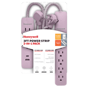 Honeywell 9-Outlet Power Strip (2-in-1): 6 AC Surge + 3 AC, 2 USB (A & C 2.1A) - Pink