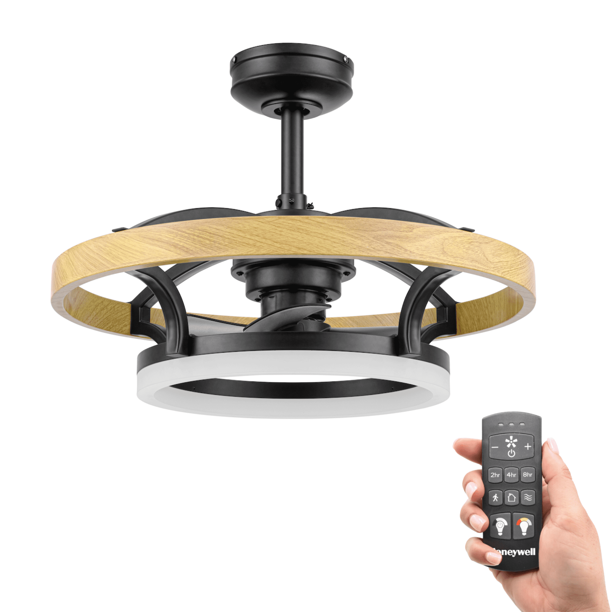 Honeywell Acklen Fandelier 21" Black Contemporary Indoor Ceiling Fan with Lights and Remote Control, Color Changing LED, Reversible Motor