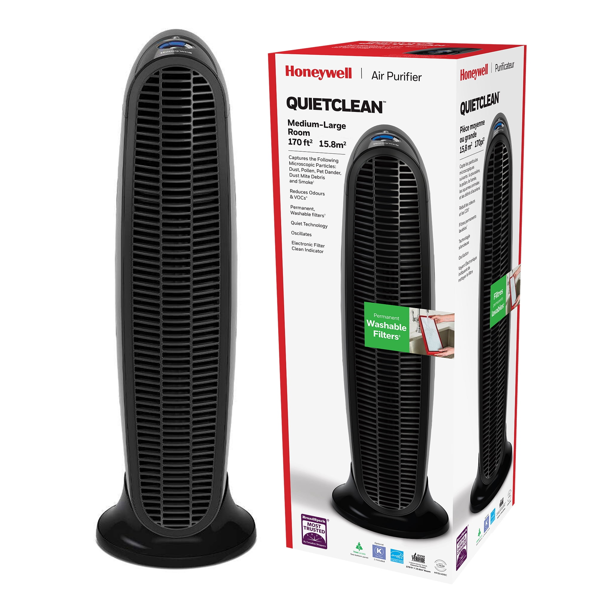 Honeywell Air Purifier, HFD140, 825 sq ft, ifD Particle Washable