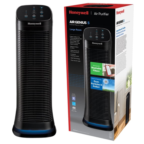 Honeywell Air Purifier with Permanent Washable Filter for Home, 1208 Sq. Ft. Rooms in 1 hour, Reduces Dust, Pet Dander, Smoke, Black, HFD320