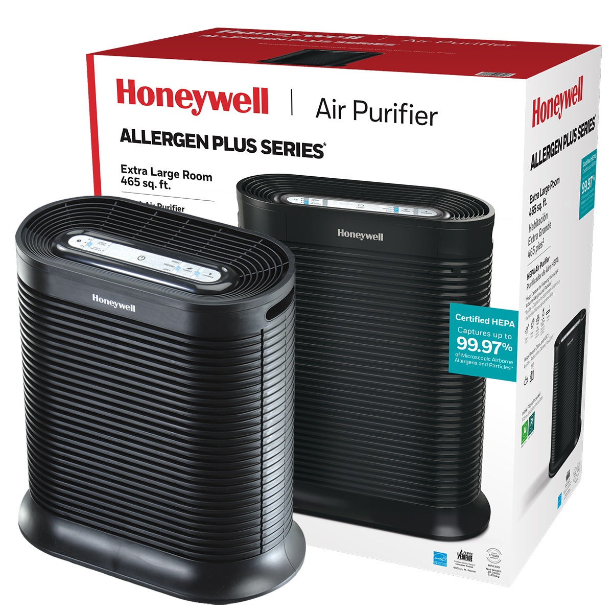 Honeywell Air Purifier, HPA300, 465 sq ft, HEPA Filter, Allergen, Smoke, Pollen, Dust Reducer - image 1 of 13