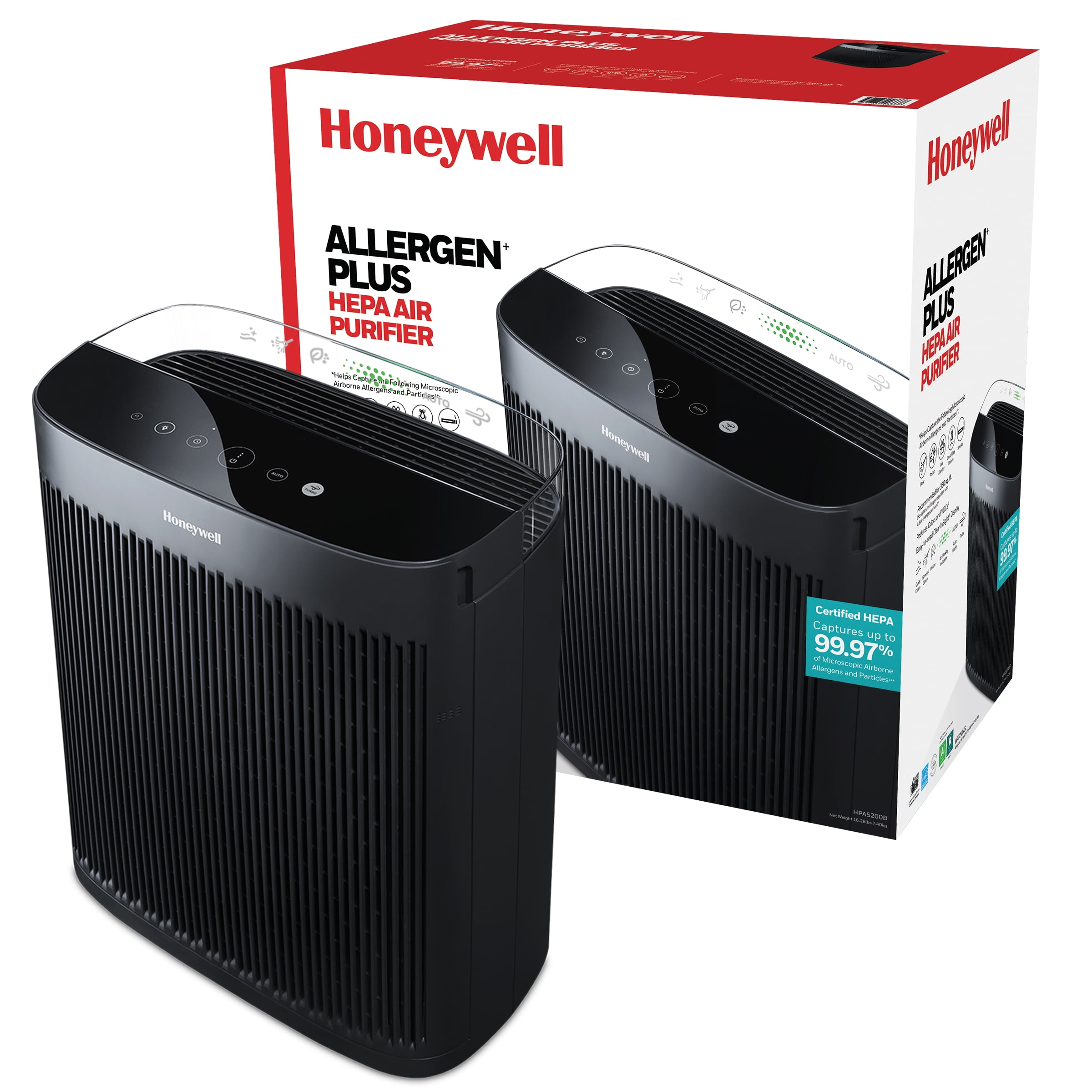 Honeywell Air Purifier, HPA5200B, 1700 sq ft, HEPA Filter, Allergen+ Plus, Smoke, Pollen, Dust Reducer
