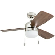Honeywell Barcadero 44" Nickel Modern Ceiling Fan with 3 Blades, LED Light Kit, Pull Chains & Reverse Airflow