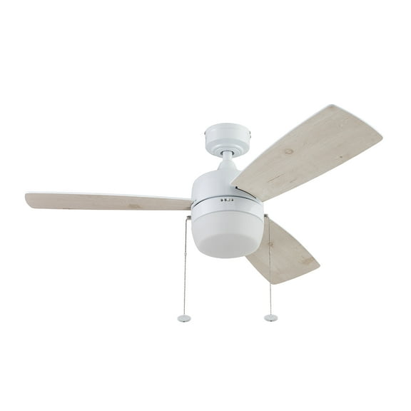 Honeywell Barcadero 44" White Modern Ceiling Fan with Light 3 Blades, Pull Chains & Reverse Airflow