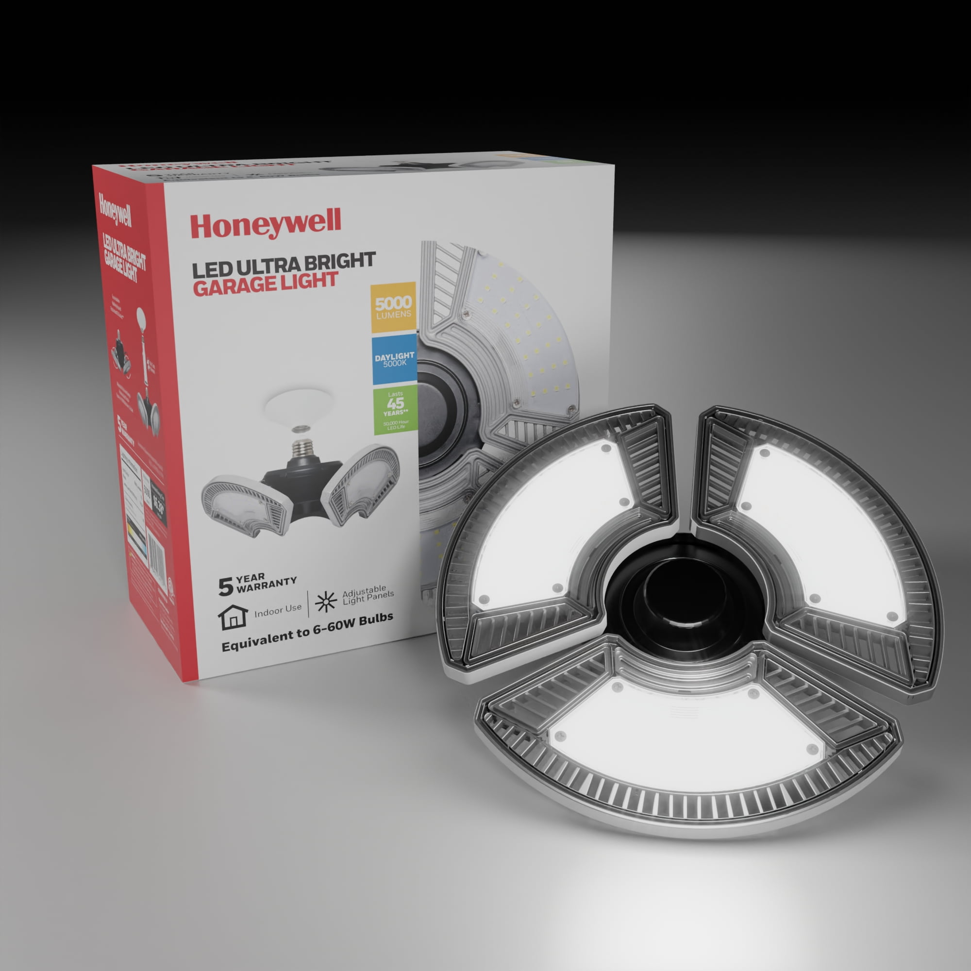 Honeywell Deformable LED Garage Light, 3000 Lumens with Adjustable Panels  and E26 Base