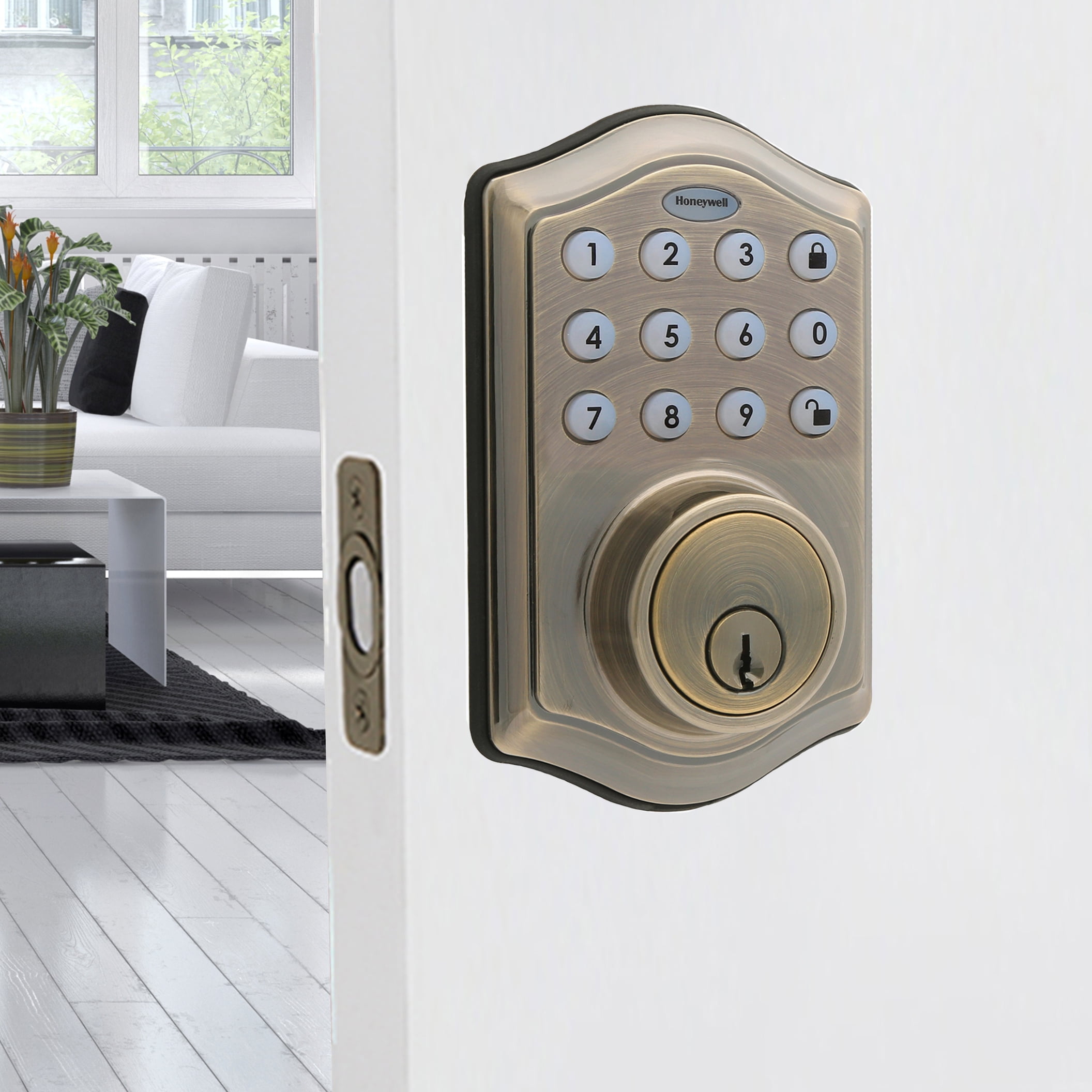 Honeywell Antique Brass Electronic Deadbolt Door Lock with Keypad