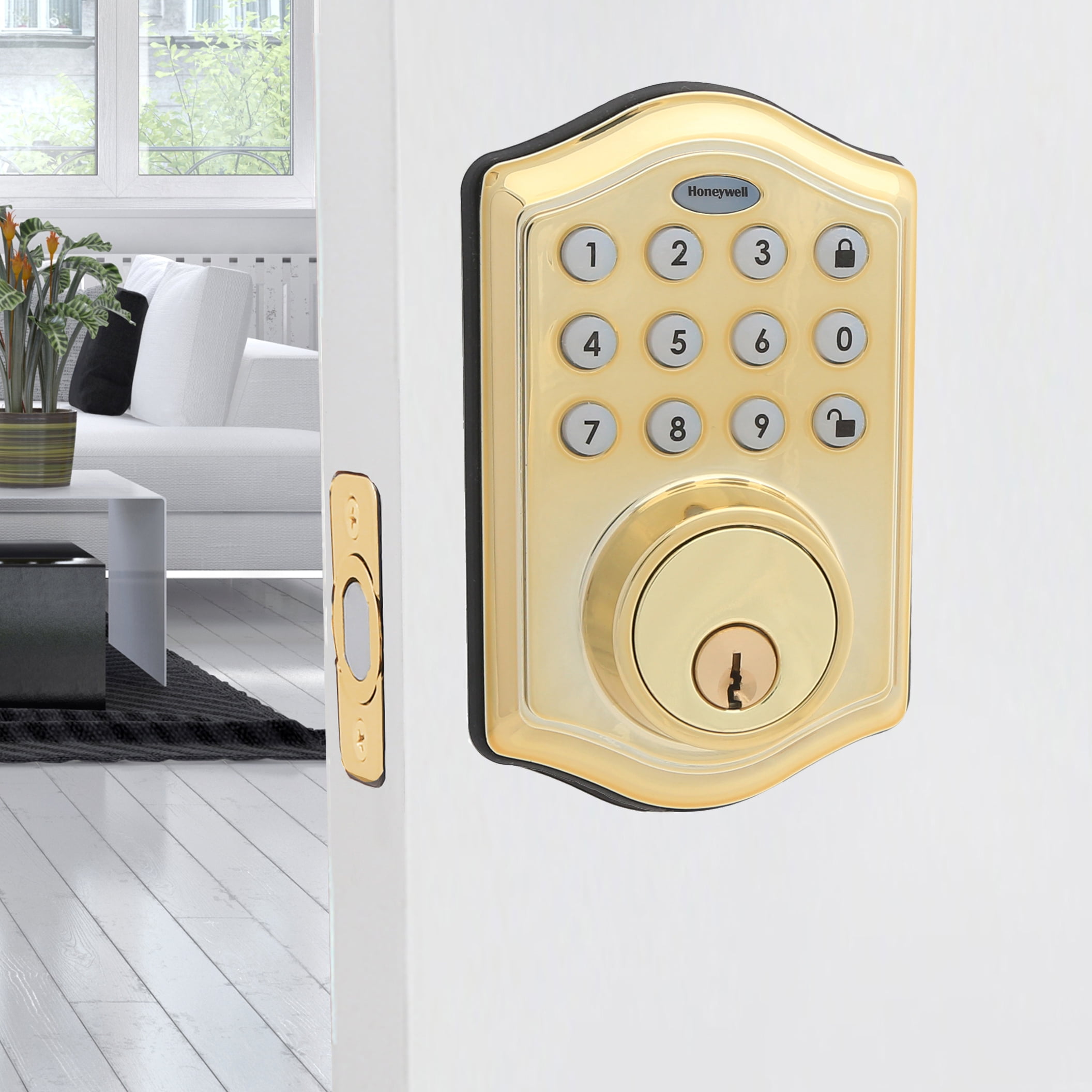 Honeywell Polished Brass Electronic Deadbolt with Keypad