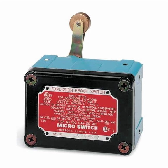 Explosion Proof Limit Switch, Roller Lever, Rotary, 1NC/1NO, 20A at 480V AC, Actuator Location: Top
