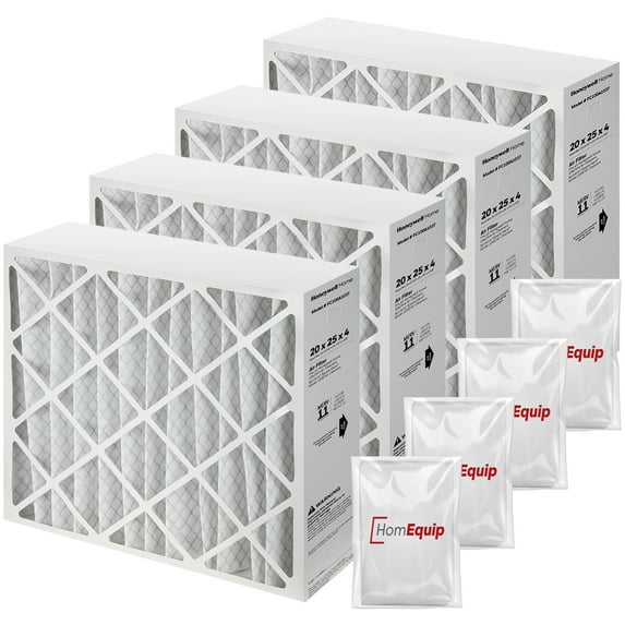 Honeywell FC100A1037 Furnace Filters, 20x25x4 Air Filter Replacement Merv 11 Filter Media with Homequip Disposal Bag (4 Pack)