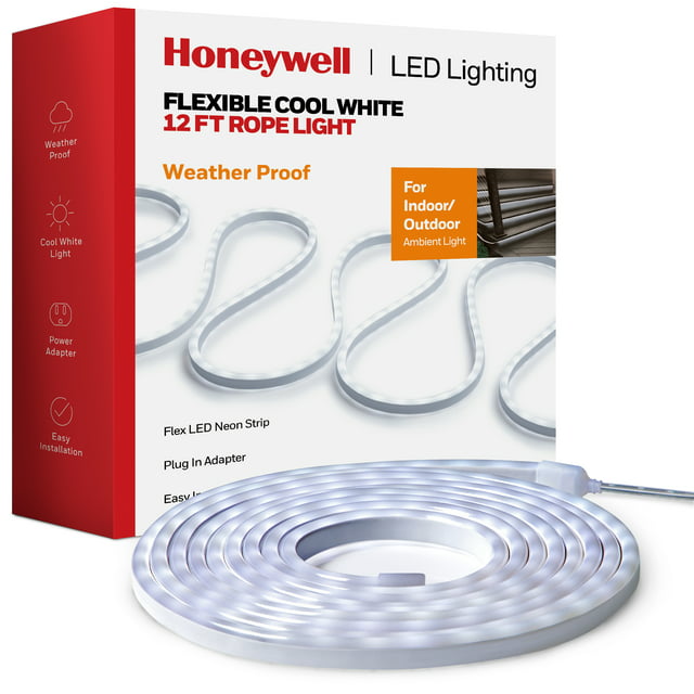 Honeywell Flexible LED White Neon Rope Light, Outdoor/Indoor, Power Adapter - 12ft