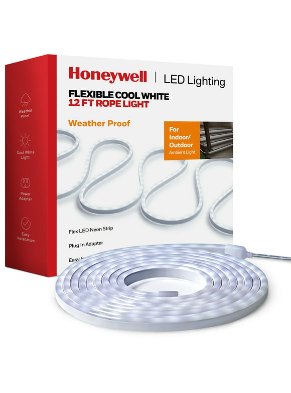 Honeywell Flexible LED White Neon Rope Light, Outdoor/Indoor, Power Adapter - 12ft