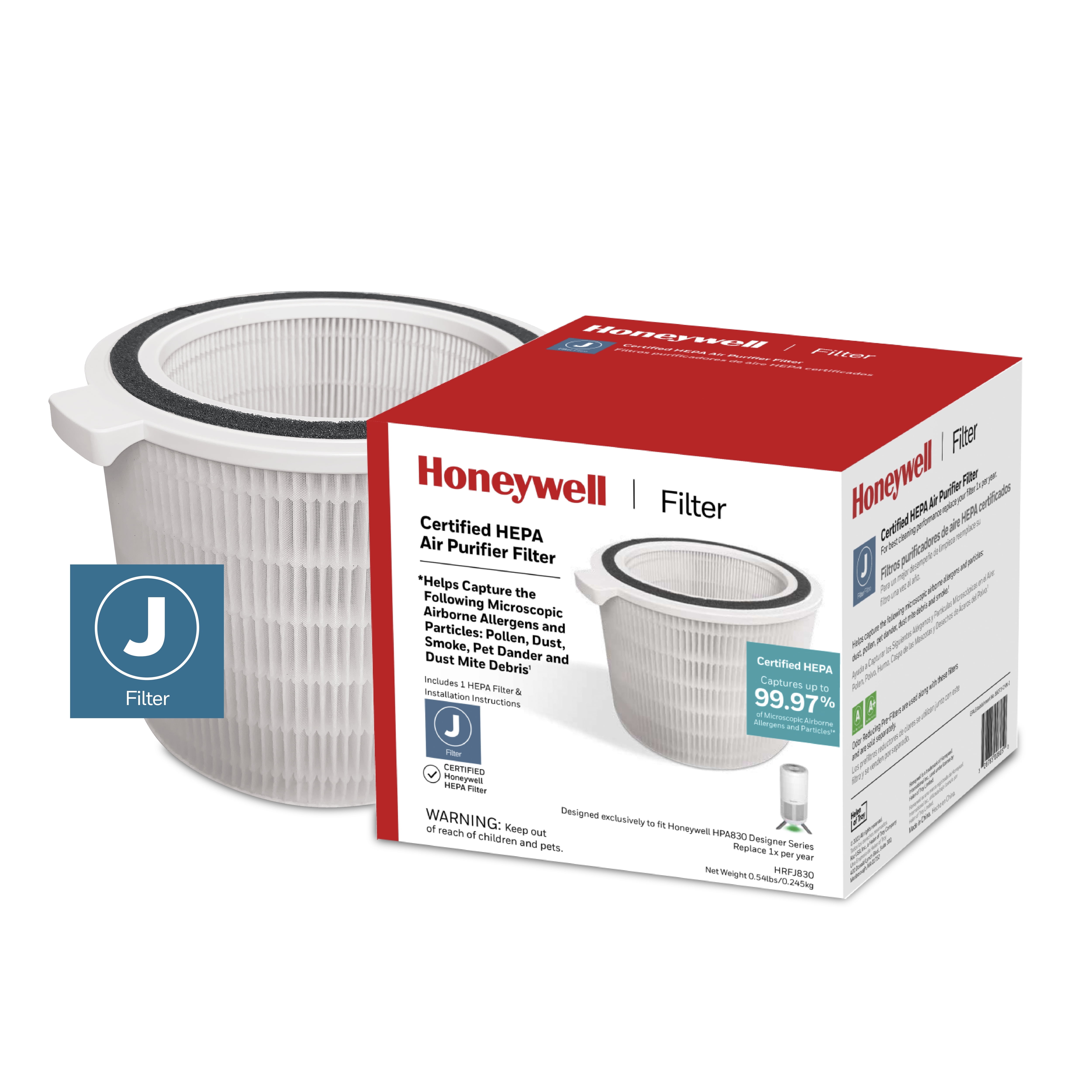 Honeywell HEPA Air Purifier Replacement J Filter for HPA830, 1 Count
