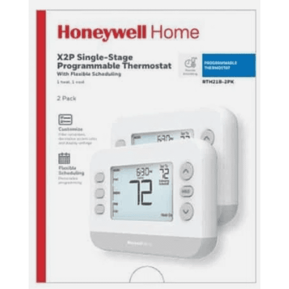 Honeywell Home X2P Thermostat Programmable Total Flex 1 Heat/1 Cool 2-Pack
