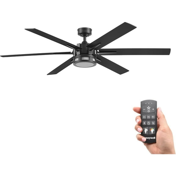 Open Box Honeywell Kaliza Ceiling Fan, Color Changing LED and Remote Control, 60", Black