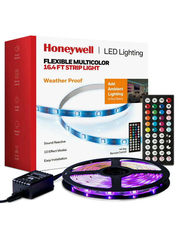 Honeywell LED 16.4ft Indoor Outdoor LED Light Strip with 44 Key Remote, Multi-Color, Corded Electric