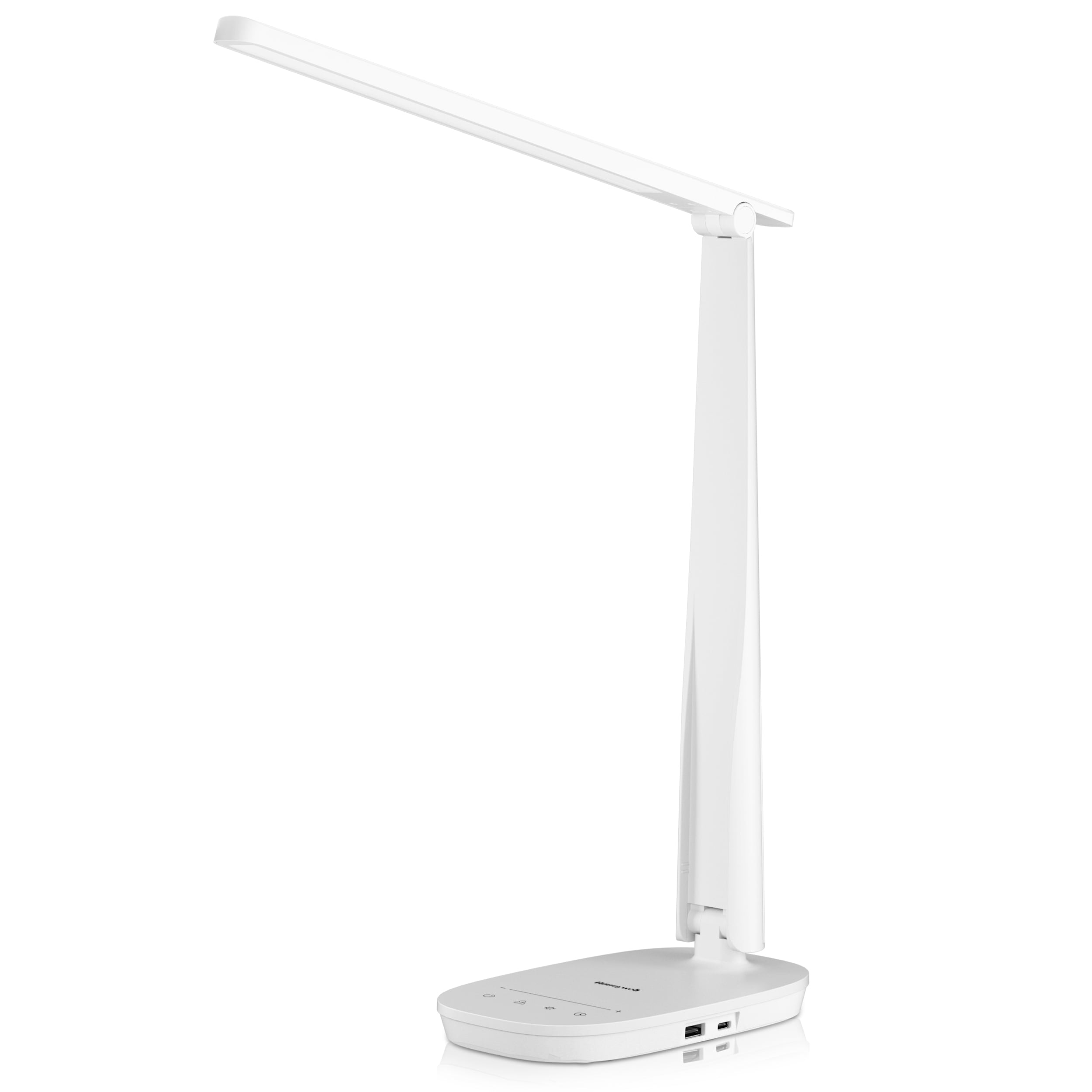 White Adjustable LED Desk Lamp with USB Charging Ports