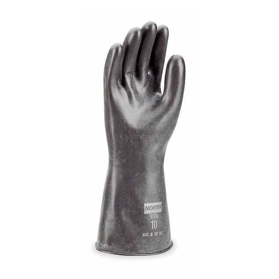 North Chemical Resistant Gloves, Butyl, 11 in L, 16 mil, Black, 11, 1 PR B161/11