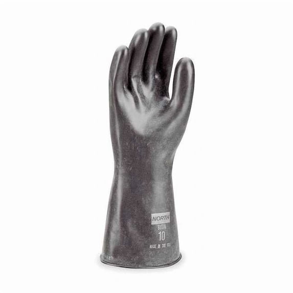 North Chemical Resistant Gloves, Butyl, 11 in L, 16 mil, Black, 7, 1 PR B161/7