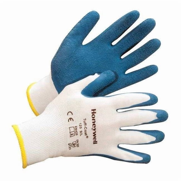 Coated Gloves, Natural Rubber Latex, Crinkled, Palm, 3 Abrasion Level, Blue/White, 2XL 1 PR
