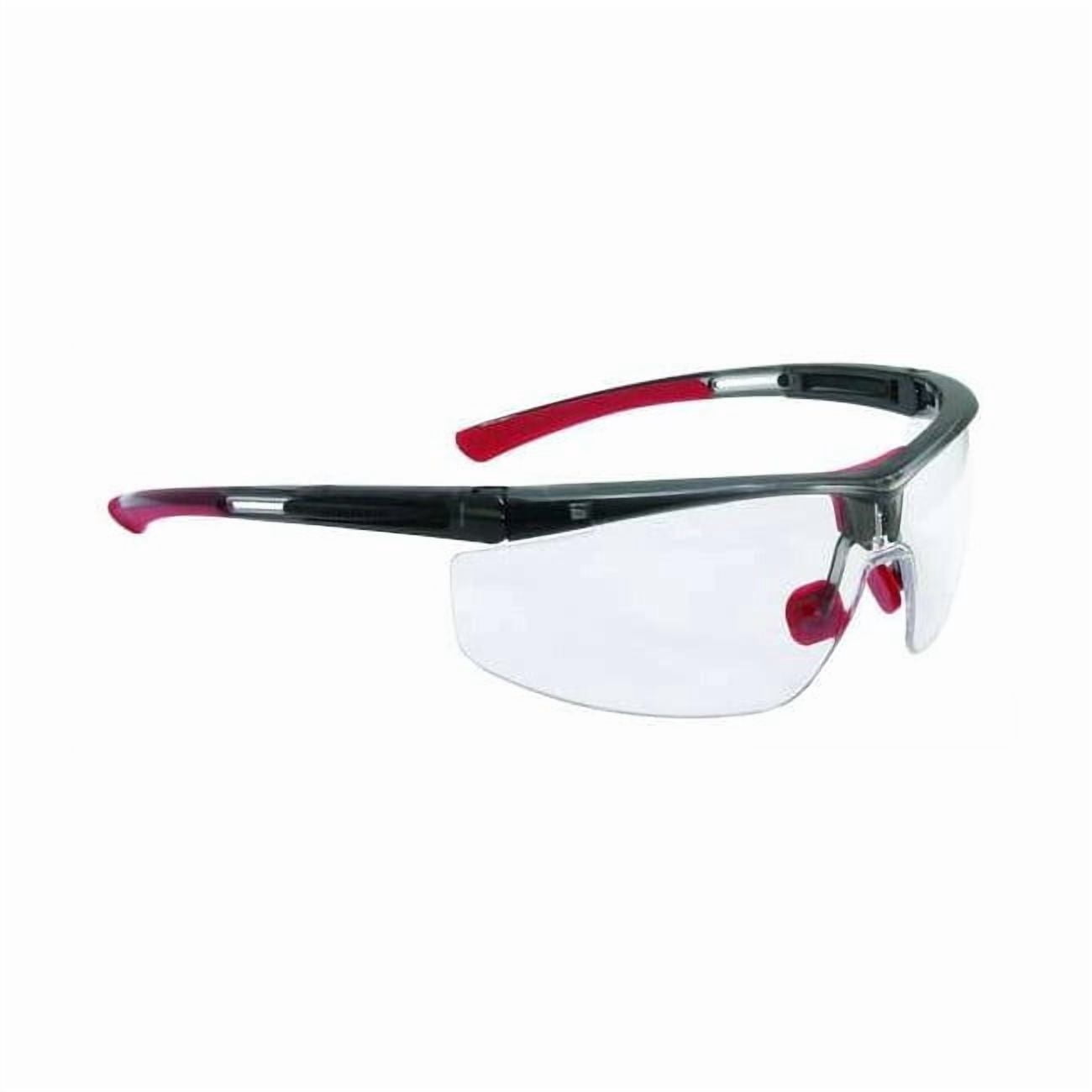 North Adaptec, Safety Glasses, Anti-Fog & Anti-Scratch, Clear Lens, Black/Red Frame, Half-Frame