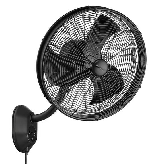 Honeywell 18 Inch Wall Mount Outdoor Oscillating Fan Strong Airflow Remote Matte Black