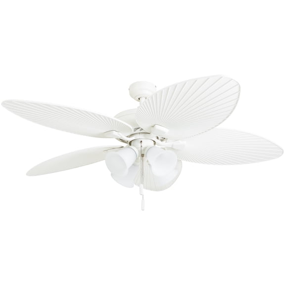 Honeywell Palm Lake 52 Inch Indoor Outdoor Ceiling Fan with Light and Pull Chain, White