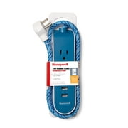 Honeywell Powerstrip with 2 AC Outlets, 2 USB Ports, 3 ft. Fabric Cord (Blue/White)