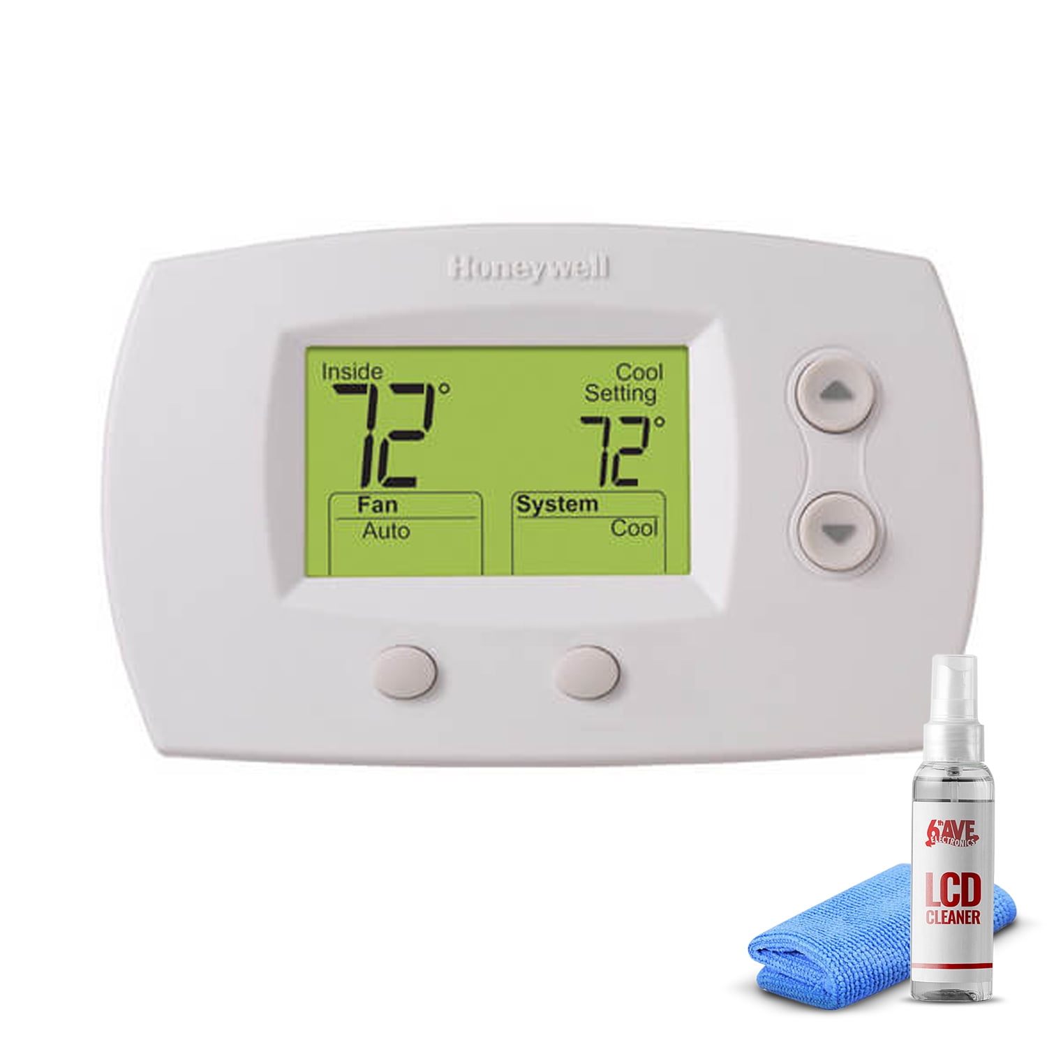 Honeywell TH5220D1029 Focuspro 5000 Non-Programmable 2 Heat and 2 Cooling  Thermostat, Large Screen + LCD Cleaner - Walmart.com