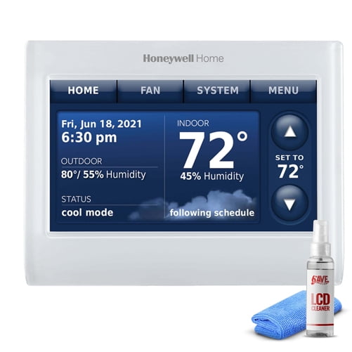 Honeywell THX9421R5021WW 2 Wire IAQ High Definition Touch Screen Thermostat with Red LINK Technology -White + LCD Cleaner