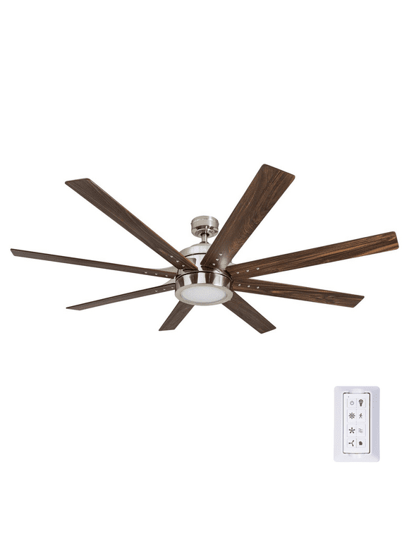 Honeywell Xerxes 62" Brushed Nickel LED Remote Control Ceiling Fan, 8 Blade, Integrated Light