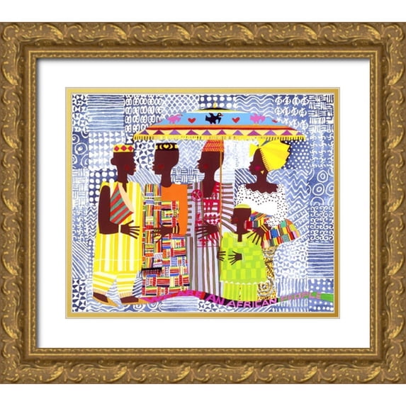 Honeywood, Varnette 30x26 Gold Ornate Wood Framed with Double Matting Museum Art Print Titled - We Are African People
