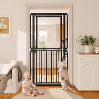 Honfach 73.6" Extra Tall Cat Gate, 29.5-32.3" Adjustable Pet Gate with Clear Acrylic Top & Metal Bottom Fence, Auto Close Pressure Mounted for Doorways and Stairs, Black
