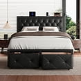 thumbnail image 1 of Honfach Full Bed Frame with Storage Drawers, PU Leather Upholstered Platform Bed Frame with Charging Station, No Box Spring Needed, Heavy-Duty Metal Slats Support, Noise-Free, Easy Assembly, Black, 1 of 7