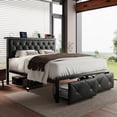thumbnail image 1 of Honfach Queen Bed Frame with Storage Drawers, PU Leather Upholstered Platform Bed Frame with Charging Station, No Box Spring Needed, Heavy-Duty Metal Slats Support, Noise-Free, Easy Assembly, Black, 1 of 7