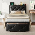 thumbnail image 1 of Honfach Twin Bed Frame with Storage Drawers, PU Leather Upholstered Platform Bed Frame with Charging Station, No Box Spring Needed, Heavy-Duty Metal Slats Support, Noise-Free, Easy Assembly, Black, 1 of 7
