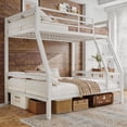 thumbnail image 1 of Honfach Twin Over Full Metal Bunk Bed, Heavy Duty Frame with Ladder & Full Guardrail, Noise-Free, Large Underbed Storage, No Box Spring Needed，White, 1 of 9