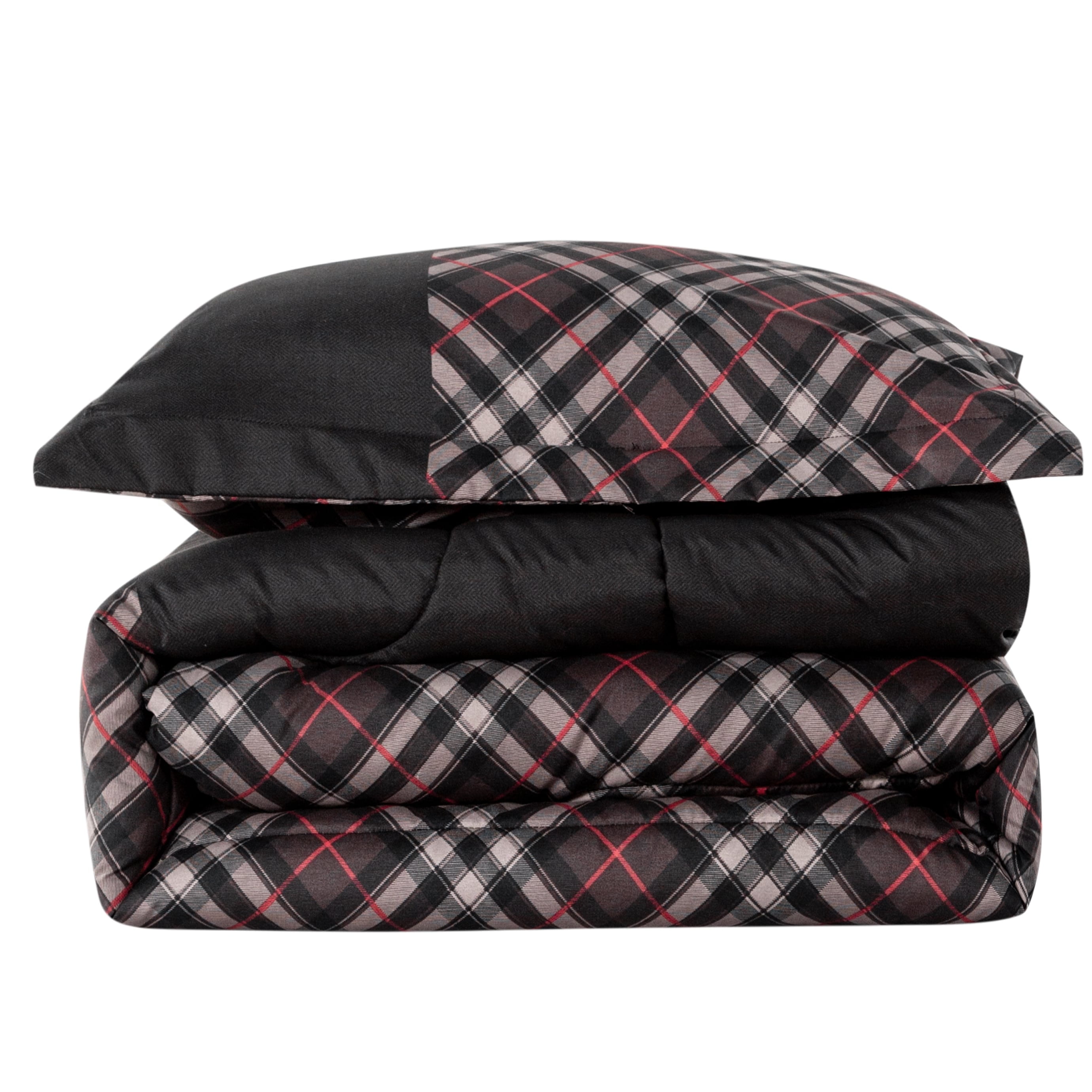 Queen Black and Red Microfiber Down Alternative Comforter Set