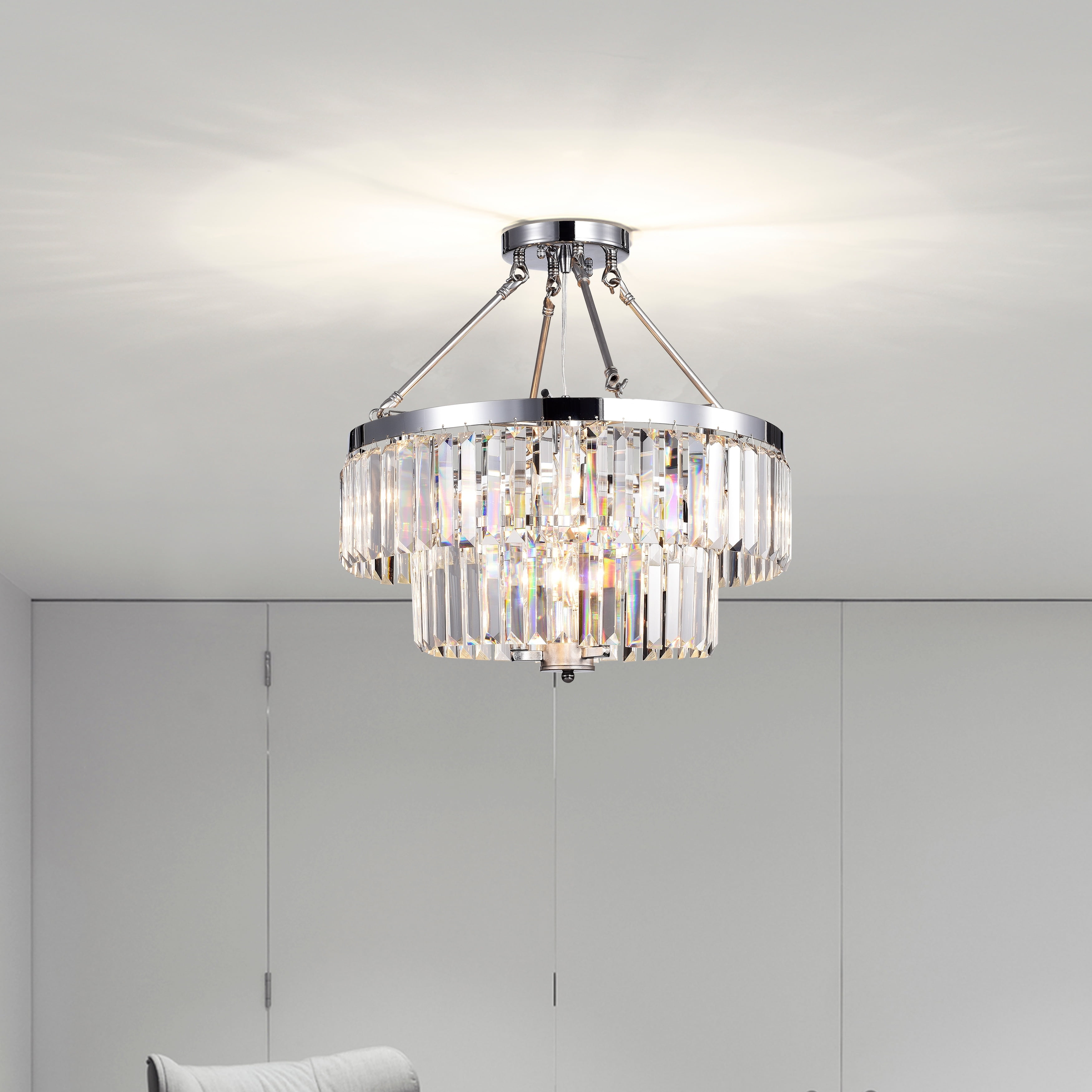 Alytus 20" Chrome and Glass 9-Light Semi Flush Mount