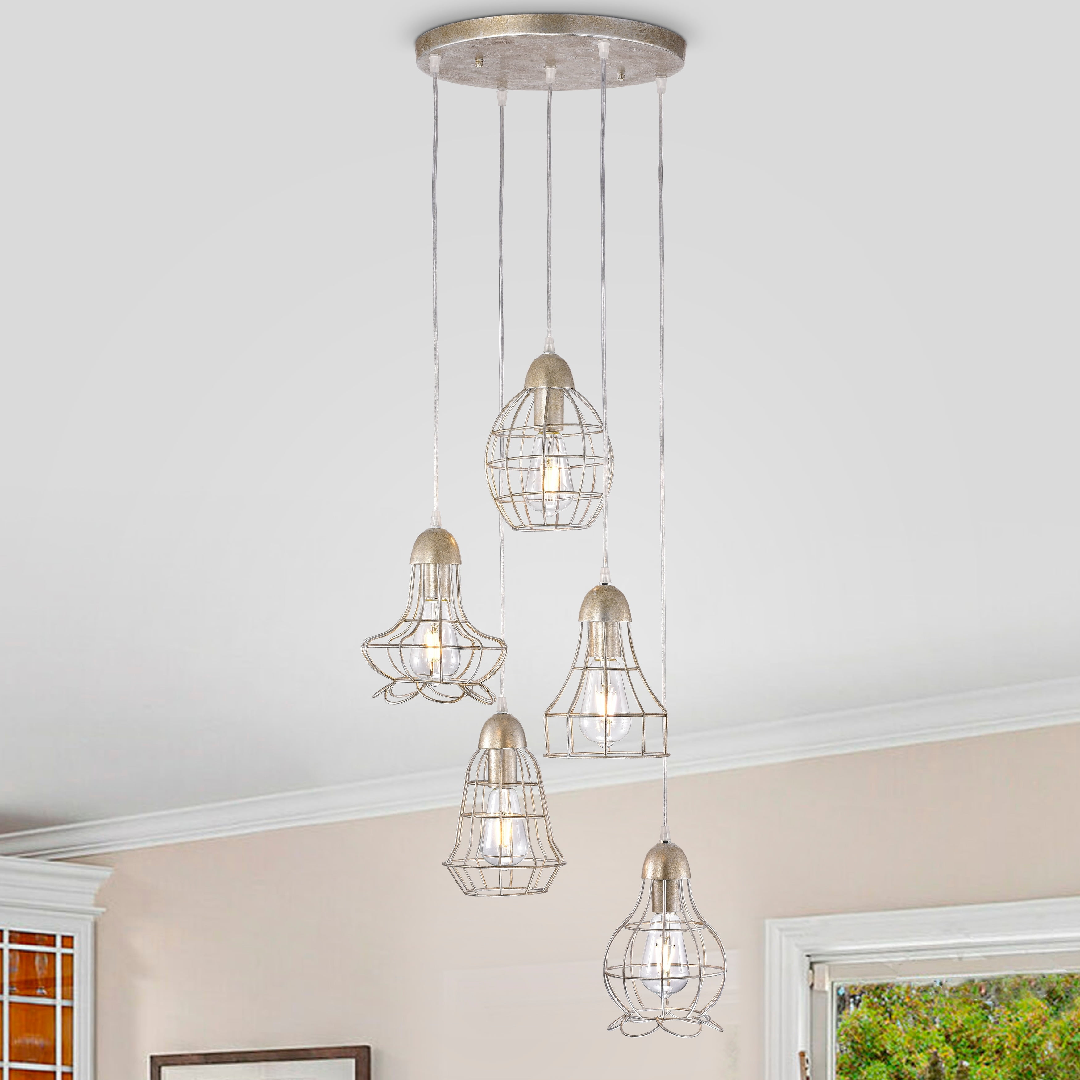 Aspen 50.4" Antique Silver 5-Light Cluster Pendant