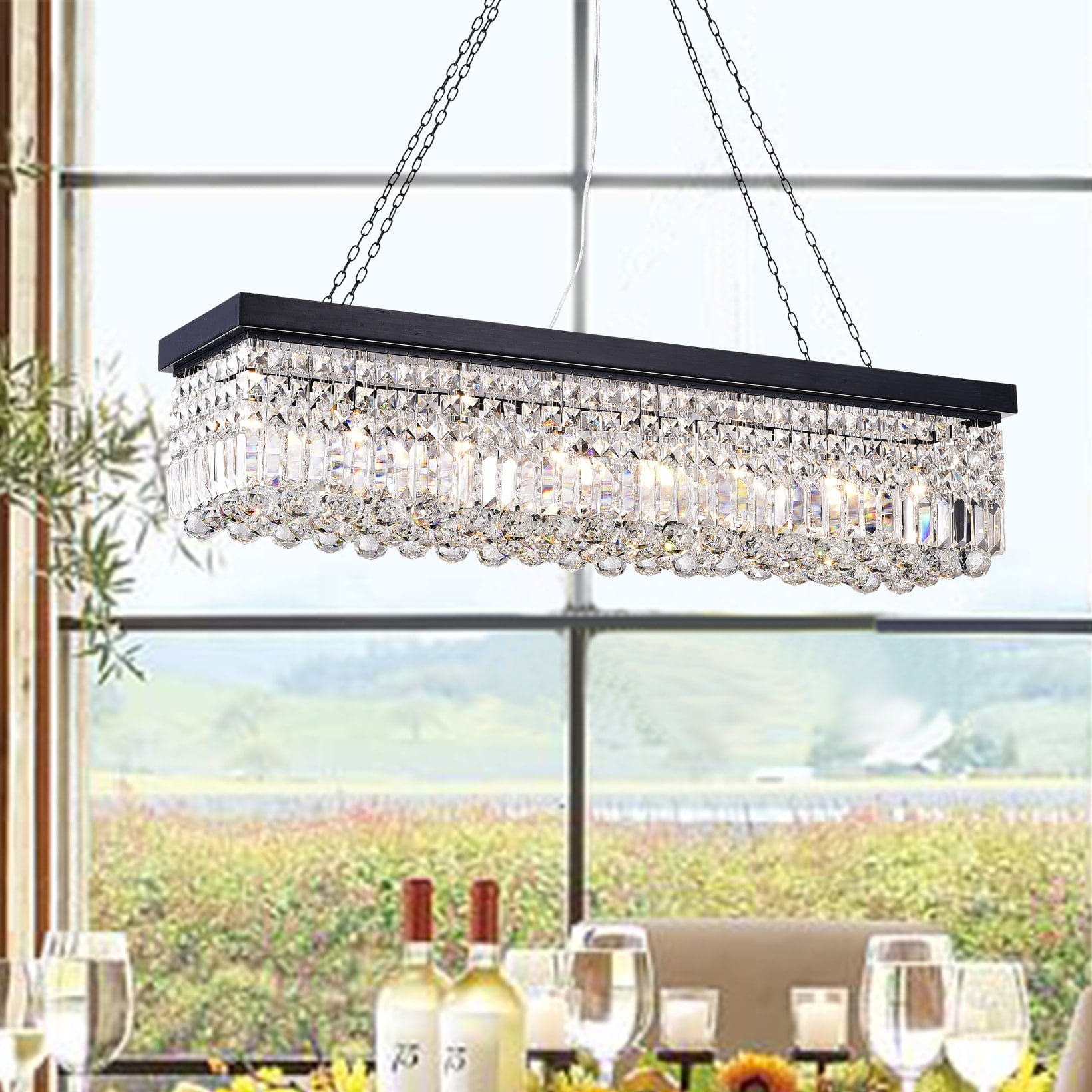 Cassiopeia 8-Light Black Crystal Rectangular Chandelier