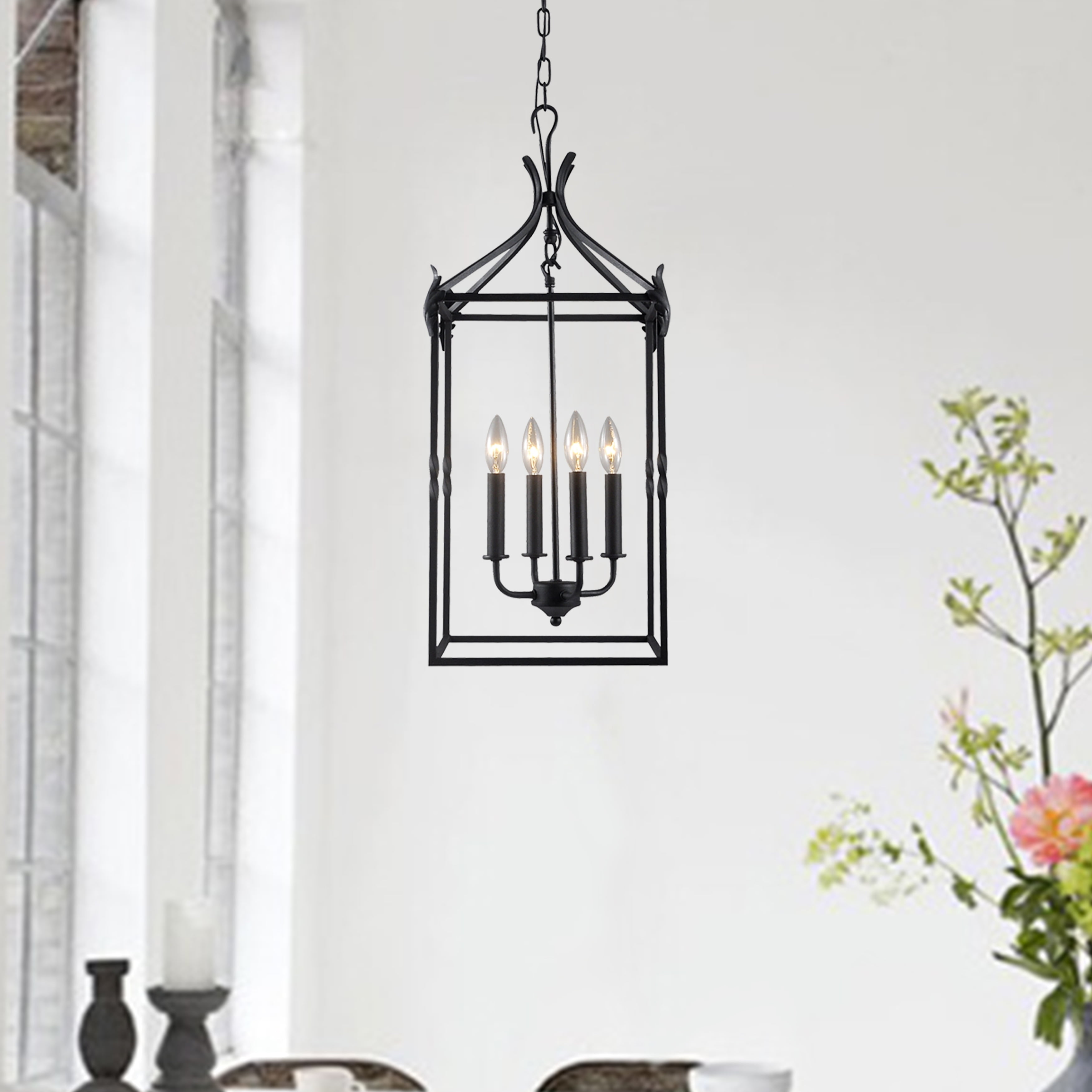 Eden Black Metal 4-Light Geometric Pendant Lantern