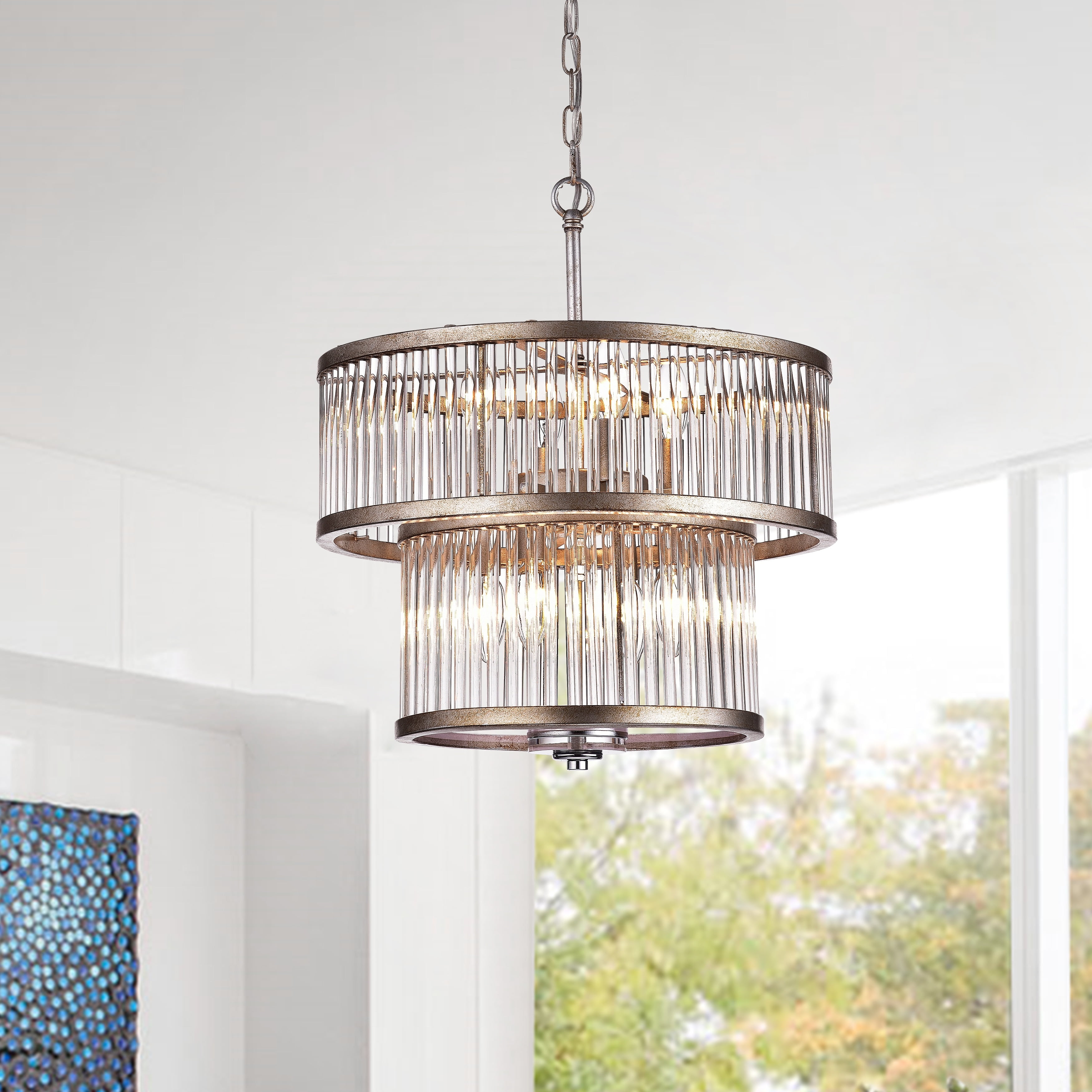 Antique Silver Crystal 8-Light Tiered Chandelier
