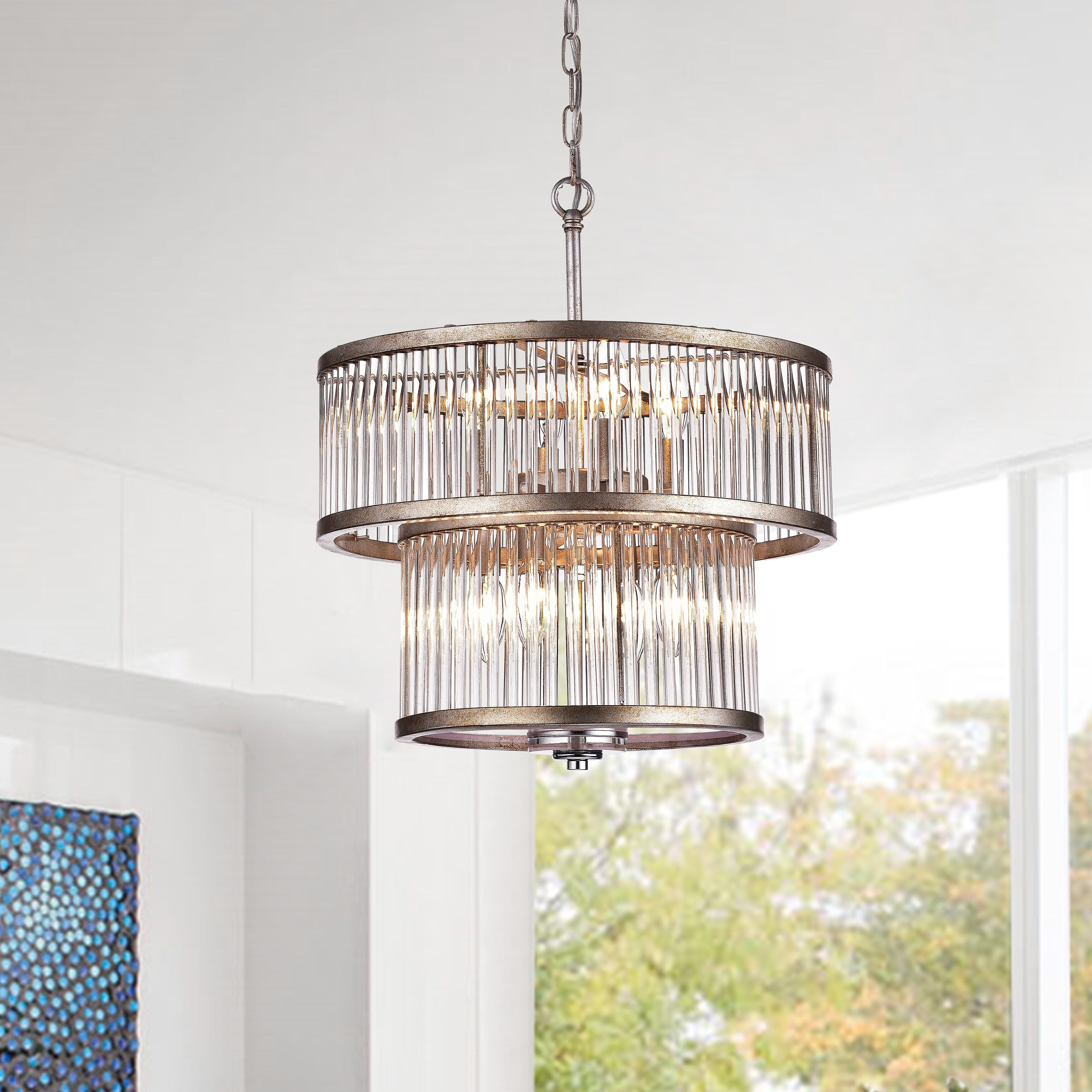 Antique Silver Crystal 8-Light Tiered Chandelier