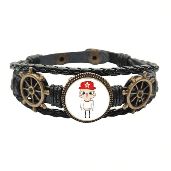 Hong Kong China Hakka Flag Asia UU Leather Braided Ocean Bracelet Wristband