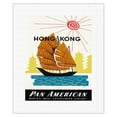 thumbnail image 1 of Hong Kong - Chinese Junk Ship and Pagoda Temples - Vintage Airline Travel Poster by Aaron Amspoker c.1960 - Fine Art Rolled Canvas Print 11in x 14in, 1 of 4