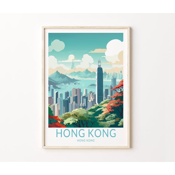 Hong Kong City Skyscrapers Skyline Wall Art, Unframed Paper Poster 8x10in