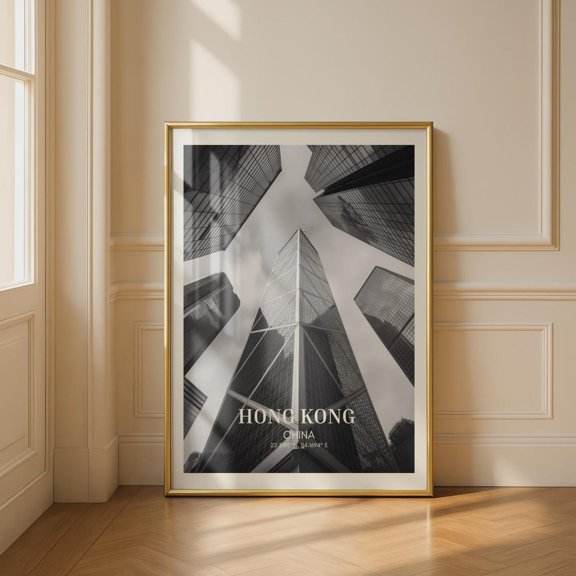 Hong Kong Cityscape Bank Of China Skyscraper Black And White Print Wall Art, Unframed Paper Print