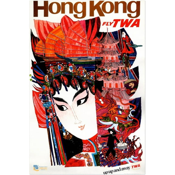 Hong Kong - Fly TWA - Vintage Airline Travel Poster Travel Posters (8x12Inches(US/CANonly))