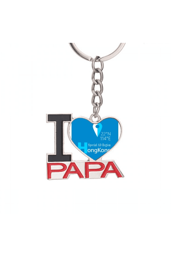 Hong Kong Geography Coordinates Trave Keychain Metal Keyring Holder Love PAPA Father